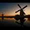 Kinderdijk. Windmills at the Evening.